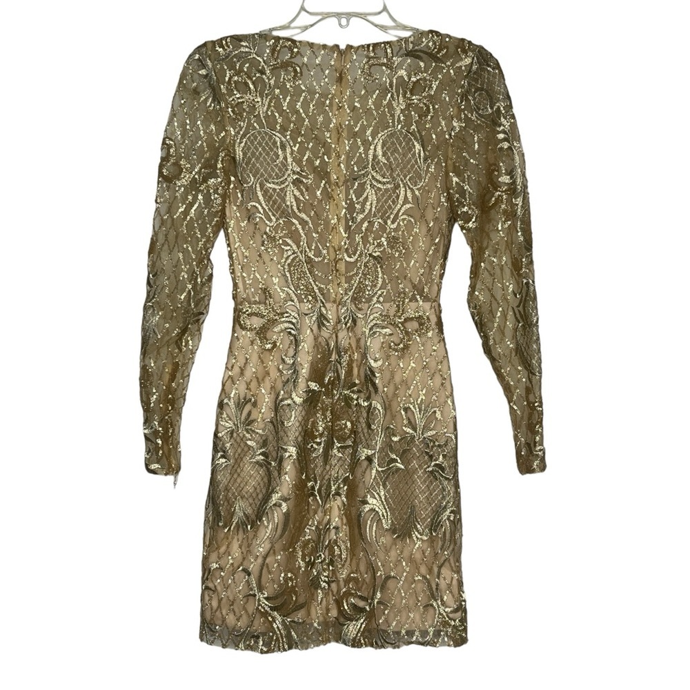 Landmark Gold Sequin Cocktail Mini Lined Long Sleeve Dress Woman's Size 2
